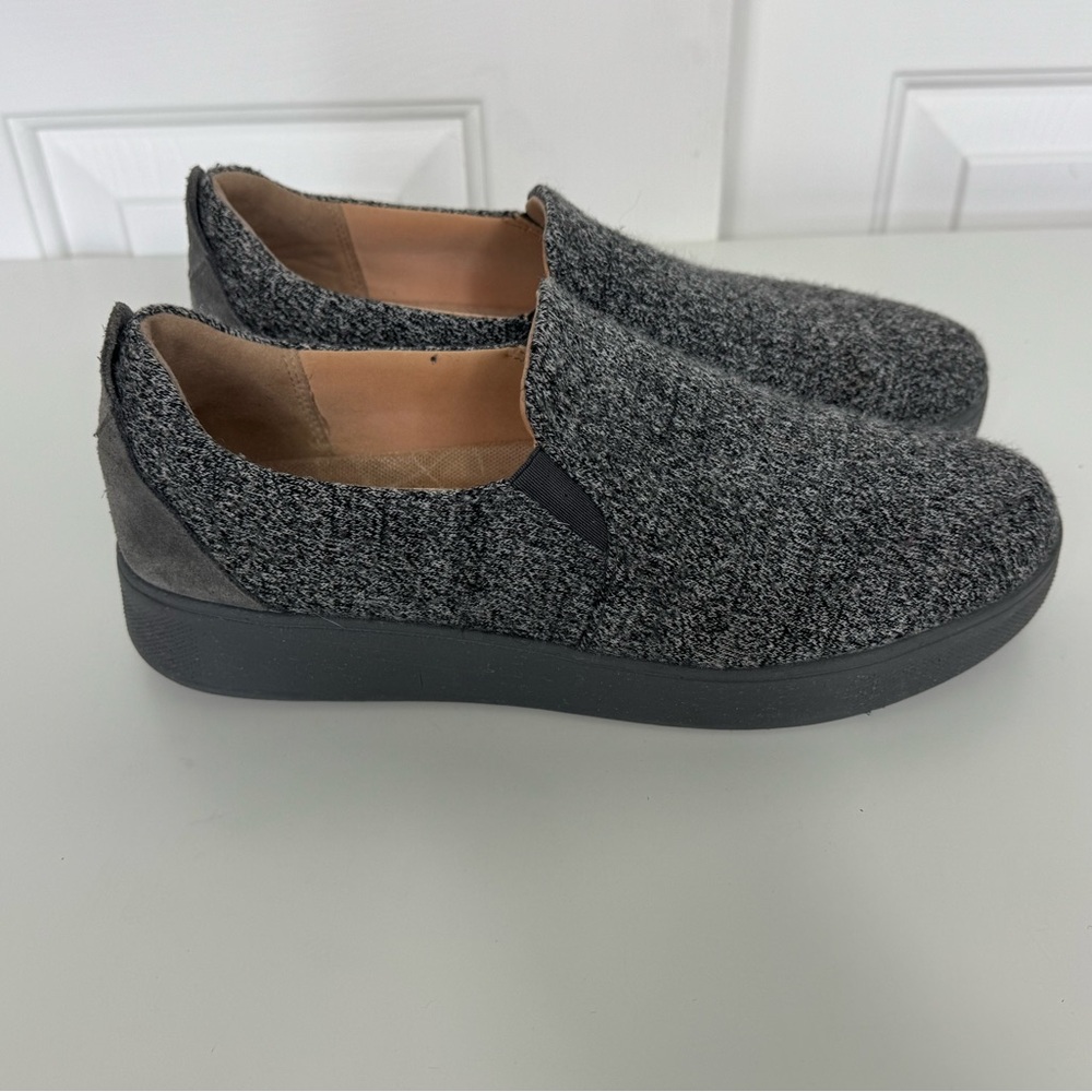 FitFlop Women's Rally E01 Merino Wool-Mix Slip-On Skate Sneaker Love Grey Size 9